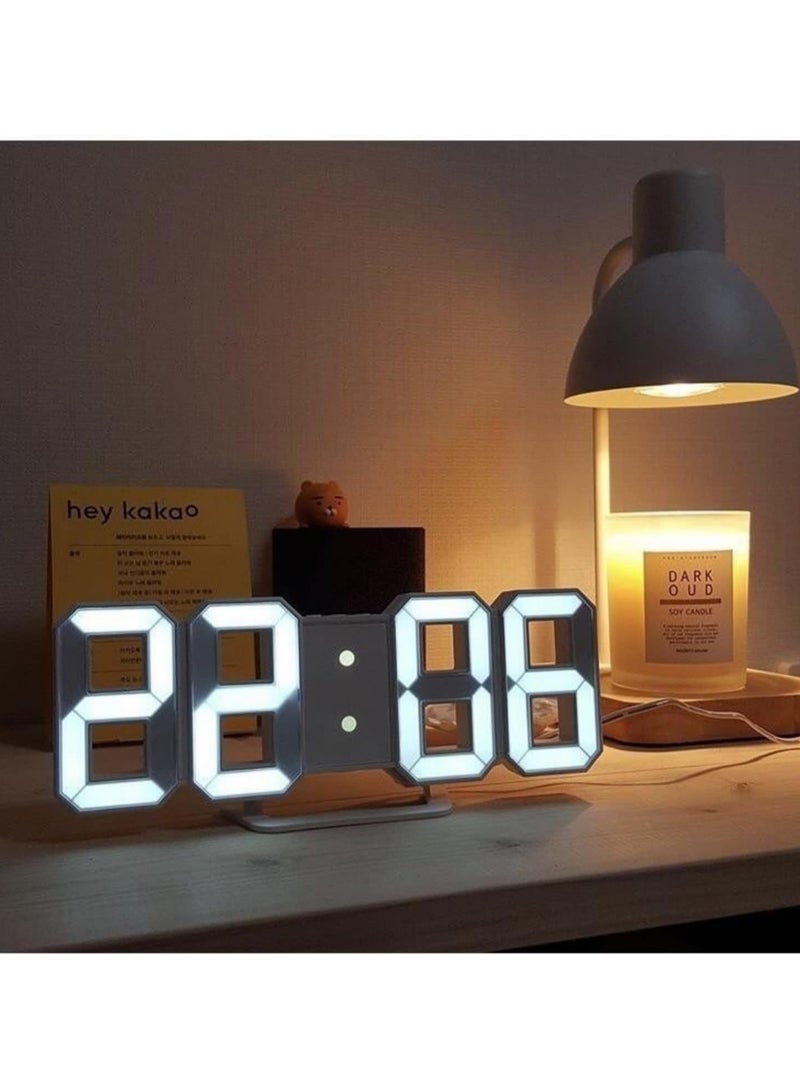 3D Wall Led Number Digital Clock with Automatic Brightness Adjustable, 12/24 Hr Time/Date Electric Nightlight Alarm for Modern Home Decoration White  - Image 1