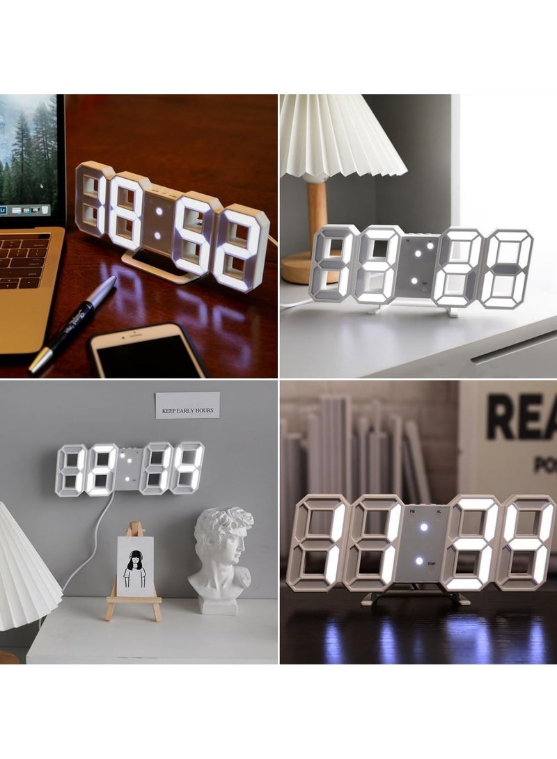 3D Wall Led Number Digital Clock with Automatic Brightness Adjustable, 12/24 Hr Time/Date Electric Nightlight Alarm for Modern Home Decoration White  - Image 5