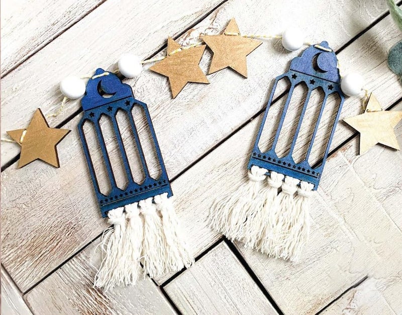 Haoser Set of 4 Boho Ramadan Lantern Macrame Garland,Islamic Wall Hanging,Islamic Boho,Ramadan Decor, Ramadan Lantern Hanging Ornament|Ramadan Decorations for Home |Ramadan Decorations Lanterns - Image 2