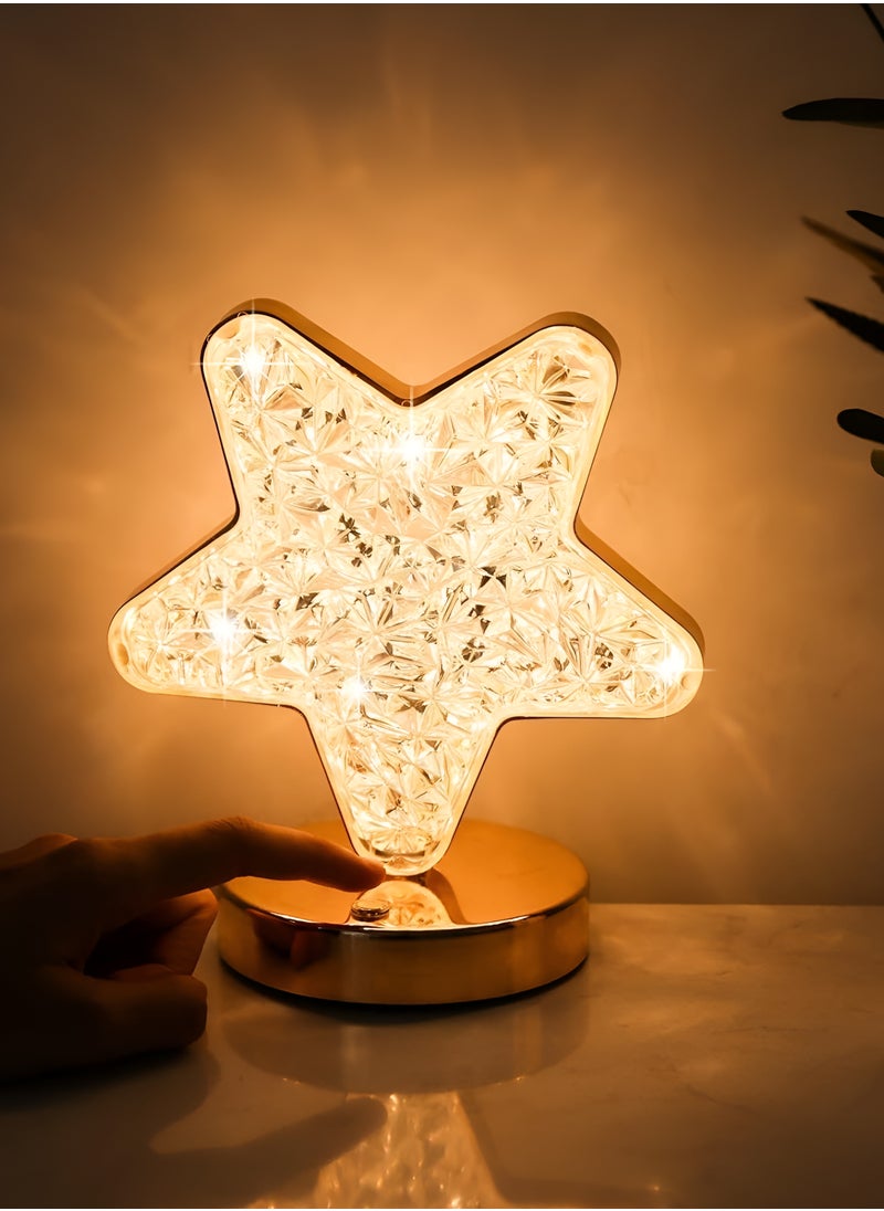 Toshionics Rechargeable Star-Shaped Crystal Diamond Table Lamp Cordless Luxury LED Nightlight with 8-Hour Battery Life 3 Light Intensities Touch Control & Color Changing Feature Elegant Acrylic Decorative Nightstand Lamp for Bedroom Living Room Parties & Restaurants USB Type-C Charging Romantic Ambient Lighting Modern & Trendy Home Décor Perfect Gift for Holidays Birthdays & Christmas  - Image 2