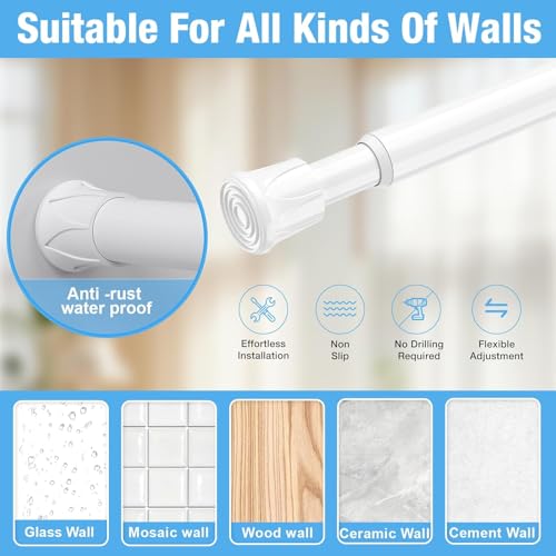 QINGYUN 2 Pack White Spring Tension Curtain Rods 28-48 Inches, Spring Loaded Curtain Rods No Drilling, Adjustable Small Tension Rod for Windows, Kitchen, Doorway, Bathroom, Closet - Image 5