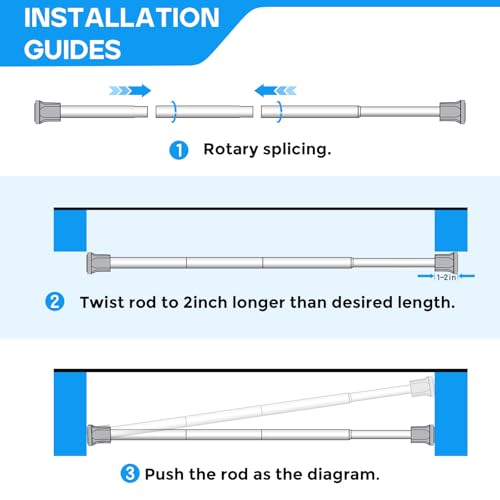 QINGYUN 2 Pack White Spring Tension Curtain Rods 28-48 Inches, Spring Loaded Curtain Rods No Drilling, Adjustable Small Tension Rod for Windows, Kitchen, Doorway, Bathroom, Closet - Image 4
