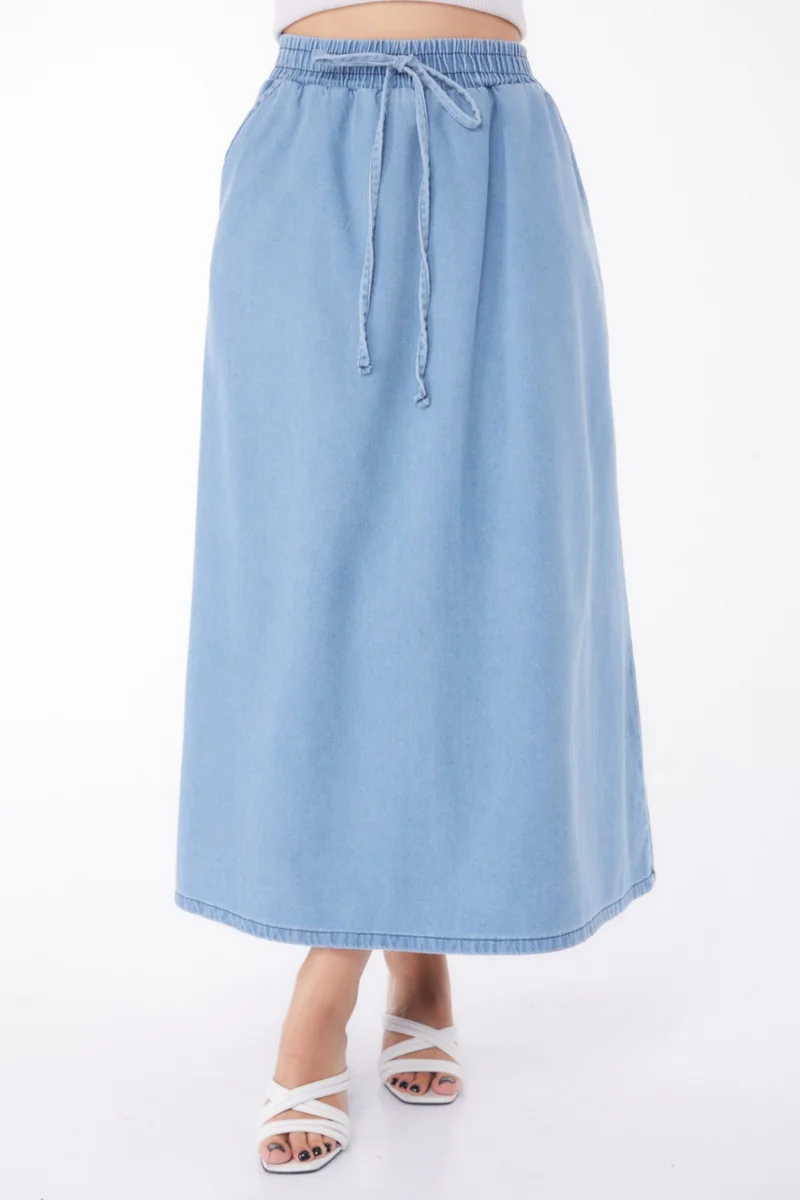 Tofisa Plain Mid Women Blue Thin Tencel Denim Skirt - 25360
