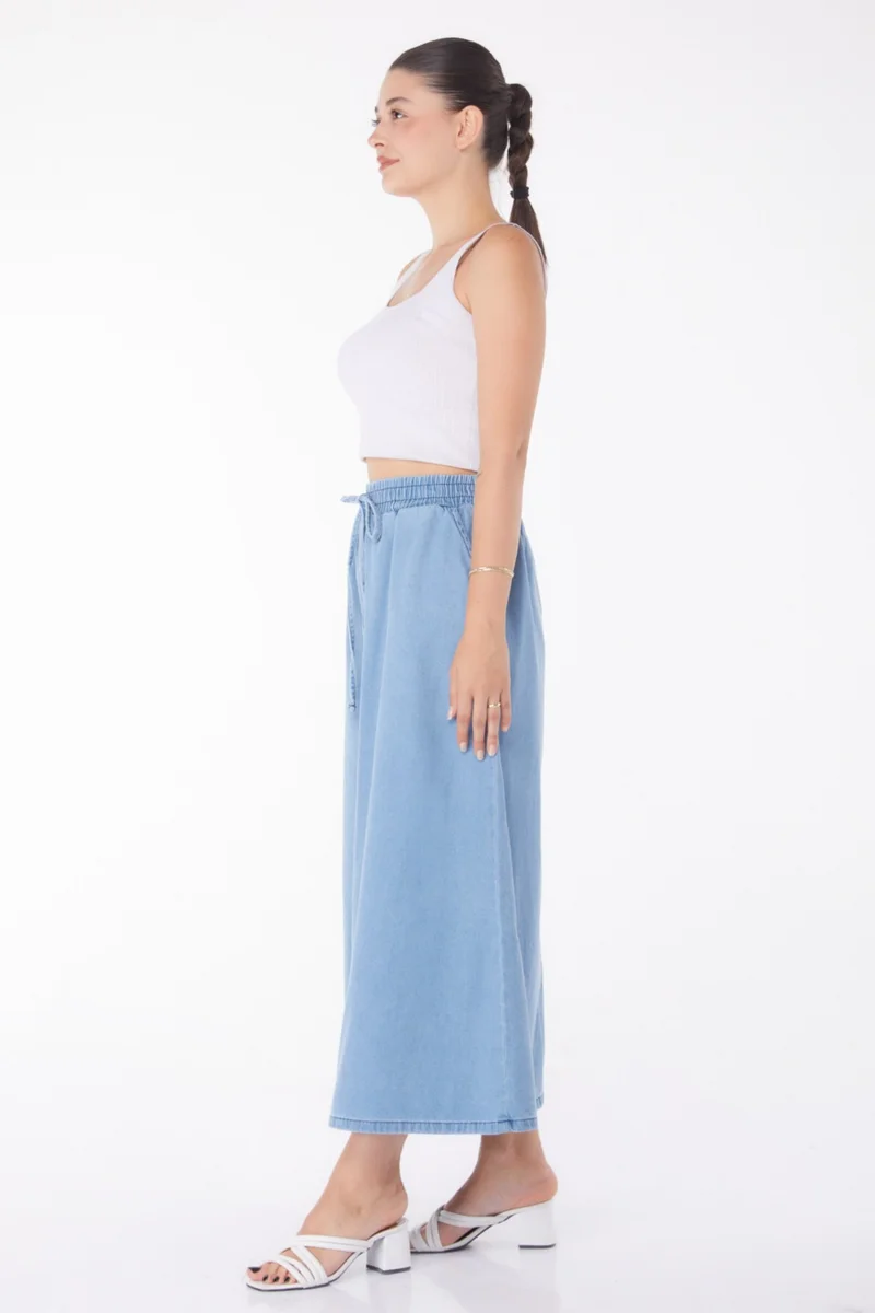 Tofisa Plain Mid Women Blue Thin Tencel Denim Skirt - 25360