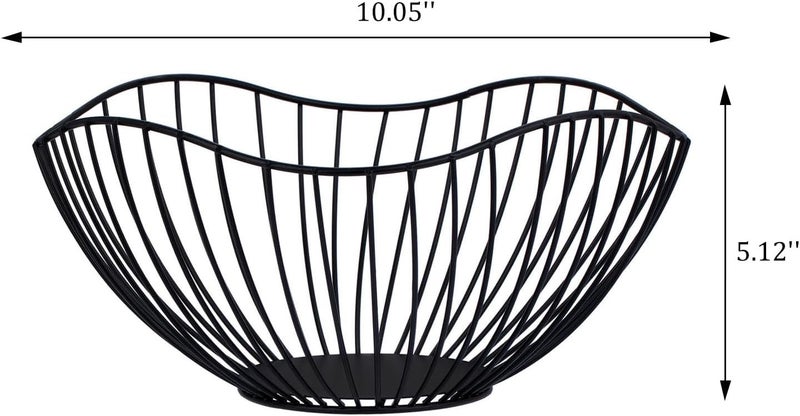 IBWell High Style CurvedEdge Modern Creative Stylish Single Tier DishMetal Iron Wire Fruit Vegetables Bread Decorative Stand Serving Bowls Basket Holder Black - Image 2