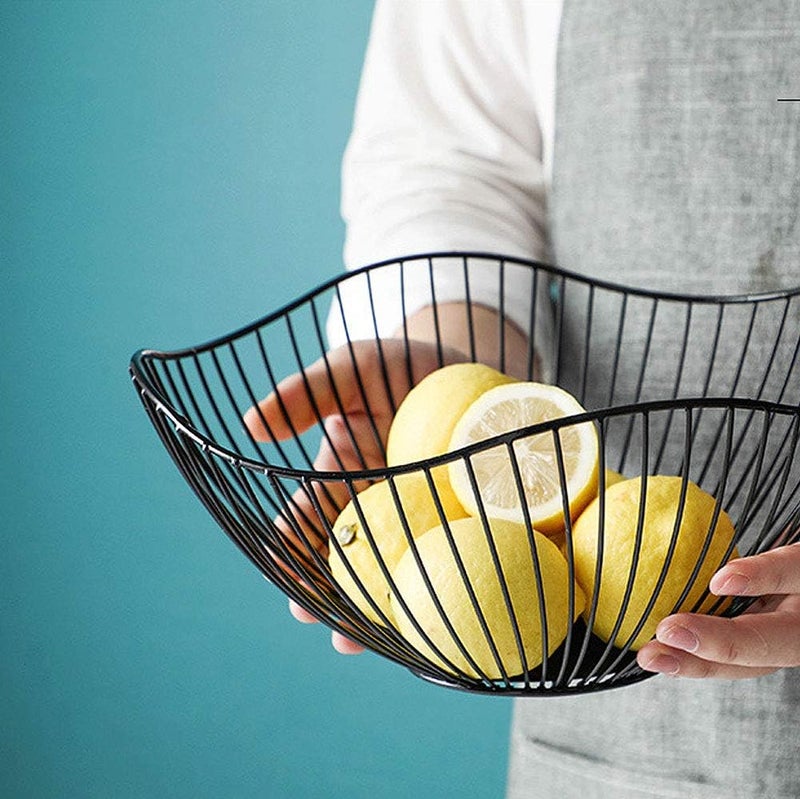 IBWell High Style CurvedEdge Modern Creative Stylish Single Tier DishMetal Iron Wire Fruit Vegetables Bread Decorative Stand Serving Bowls Basket Holder Black - Image 5