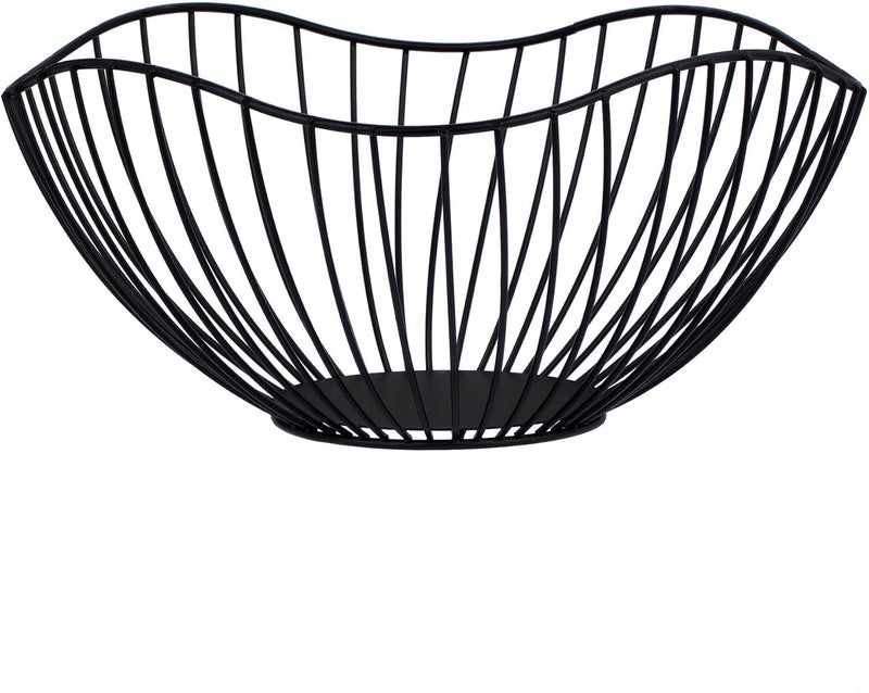 IBWell High Style CurvedEdge Modern Creative Stylish Single Tier DishMetal Iron Wire Fruit Vegetables Bread Decorative Stand Serving Bowls Basket Holder Black - Image 1