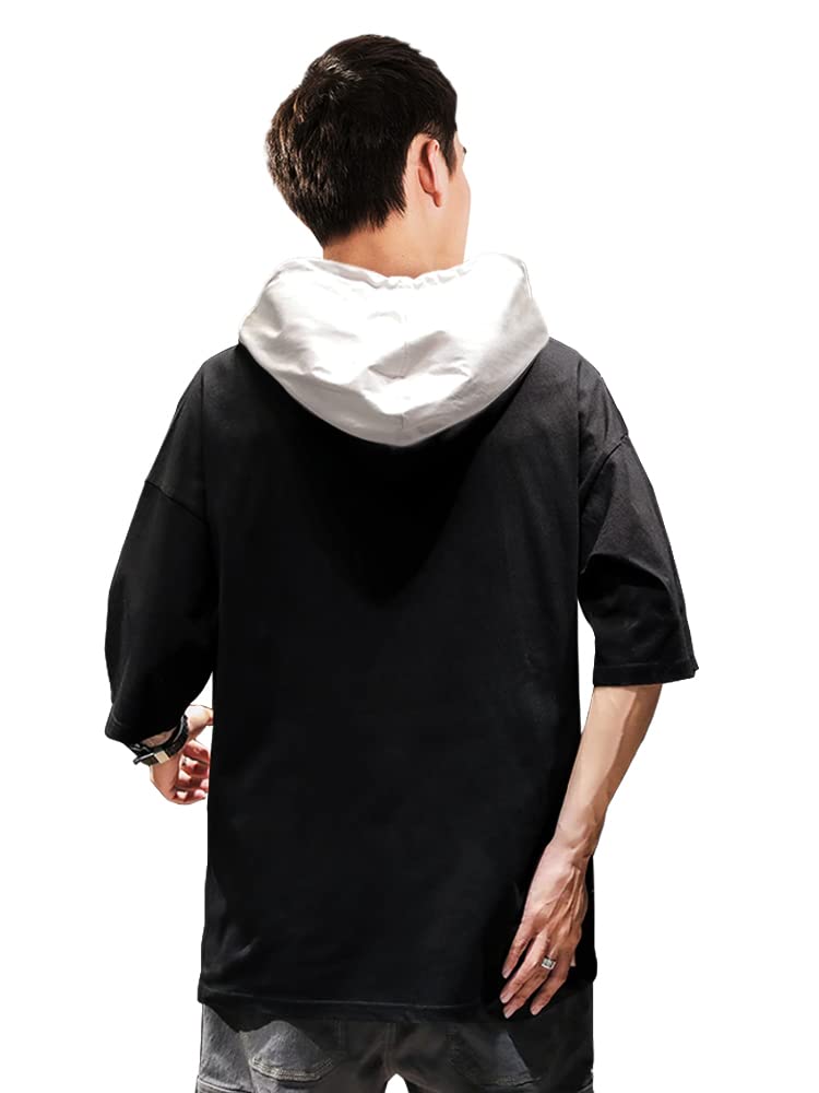 EYEBOGLER Mens Hooded Printed Cotton T-Shirt Black White - Image 3