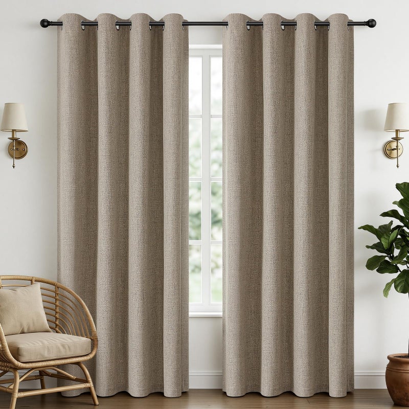 CUCRAF 100% Blackout Curtains for Bedroom 84 inches Length 2 Panels Set,Linen Textured Room Darkening Grommet Curtain for Living Room, Light Blocking Thermal Insulated Drapes (52 x 84 Inch,Linen) - Image 1