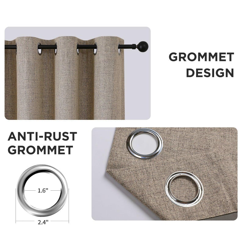 CUCRAF 100% Blackout Curtains for Bedroom 84 inches Length 2 Panels Set,Linen Textured Room Darkening Grommet Curtain for Living Room, Light Blocking Thermal Insulated Drapes (52 x 84 Inch,Linen) - Image 4