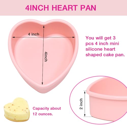 Pharamat Mini Silicone Heart Shape Cake Pan 3 Pack, 4 Inch Silicone Heart Cake Mold for Mini Cakes, Cheesecake, Pudding - Image 2