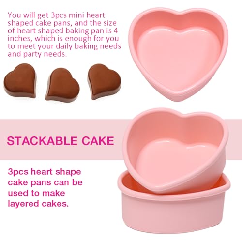 Pharamat Mini Silicone Heart Shape Cake Pan 3 Pack, 4 Inch Silicone Heart Cake Mold for Mini Cakes, Cheesecake, Pudding - Image 3