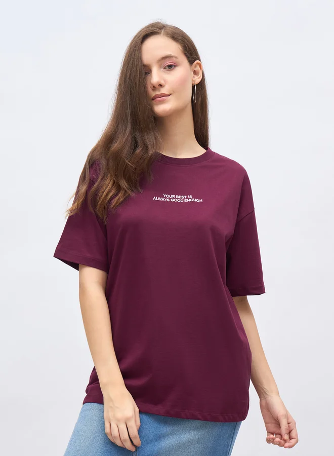 Styli Styli Embroidered Slogan Oversized T-Shirt