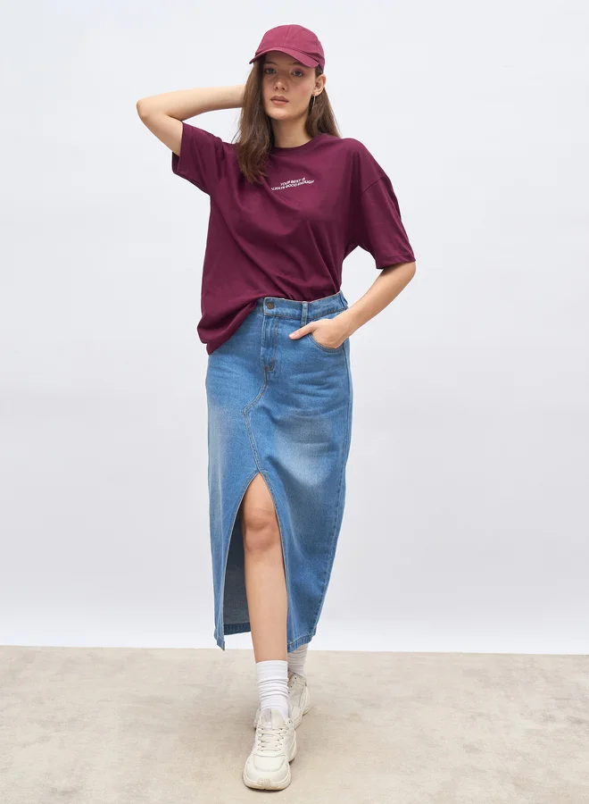 Styli Styli Embroidered Slogan Oversized T-Shirt