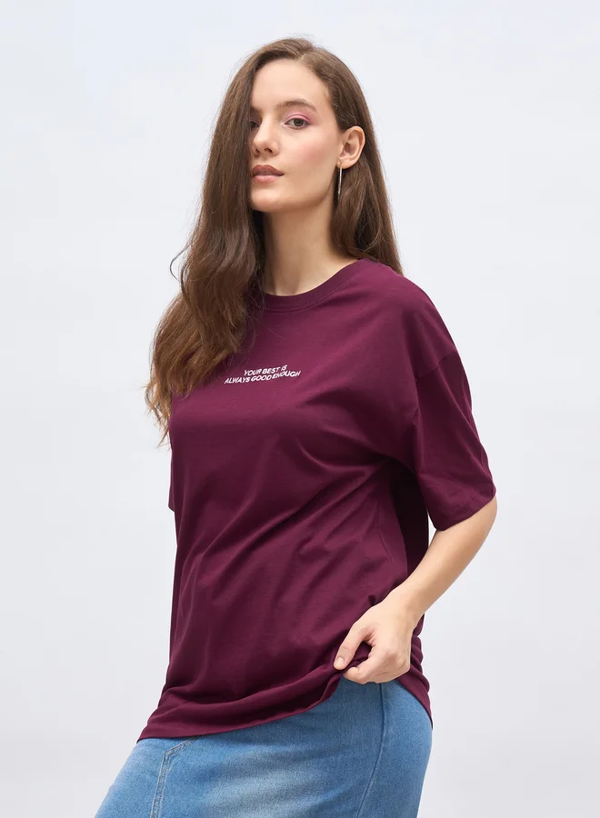 Styli Styli Embroidered Slogan Oversized T-Shirt