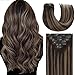 Lacer Clip in Hair Extensions Real Human Hair Silky Straight Clip in Extensions Dark Brown to Medium Brown Highlight R#2-2/6 120g 7pcs with 16 Clips per Set 18 Inch - Image 2