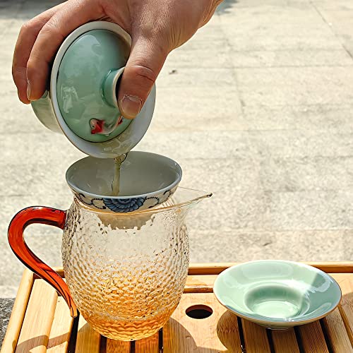 Mozentea Ceramic Gai Wan Set, Gaiwan Tea Cup With Lid For Chinese Traditional Gongfu tea Ceremony Brew Loose Oolong/Puerh Tea (fish) - Image 2
