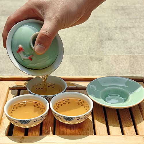Mozentea Ceramic Gai Wan Set, Gaiwan Tea Cup With Lid For Chinese Traditional Gongfu tea Ceremony Brew Loose Oolong/Puerh Tea (fish) - Image 3