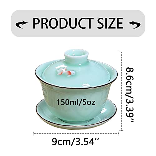 Mozentea Ceramic Gai Wan Set, Gaiwan Tea Cup With Lid For Chinese Traditional Gongfu tea Ceremony Brew Loose Oolong/Puerh Tea (fish) - Image 5