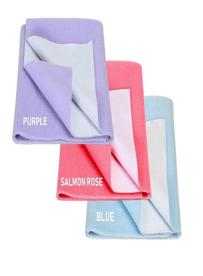 ELEVANTO Baby Anti-Piling Fleece Extra Absorbent Instant Dry Sheet for Baby, Baby Bed Protector, Waterproof Sheet, Medium Size 100x70 cm, Pack of 3, Sky & SELMON & Purple - Image 1
