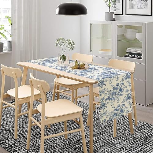 JESTRONRY Floral Table Runner,Blue Flower Table Decoration Chinoiserie Dinner Table Decoration for Home Living Room Kitchen Dining Room Party Indoor Outdoor 13x36in - Image 3