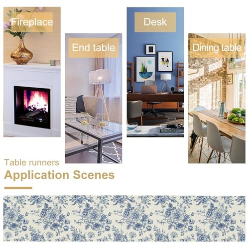 JESTRONRY Floral Table Runner,Blue Flower Table Decoration Chinoiserie Dinner Table Decoration for Home Living Room Kitchen Dining Room Party Indoor Outdoor 13x36in - Image 5