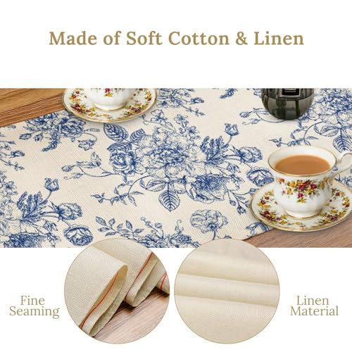 JESTRONRY Floral Table Runner,Blue Flower Table Decoration Chinoiserie Dinner Table Decoration for Home Living Room Kitchen Dining Room Party Indoor Outdoor 13x36in - Image 4