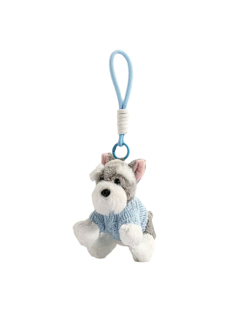Cartoon Creative Puppy School Bag Pendant, Cute Keychain Plush Doll School Bag Pendant (Blue Sweater) - Image 1