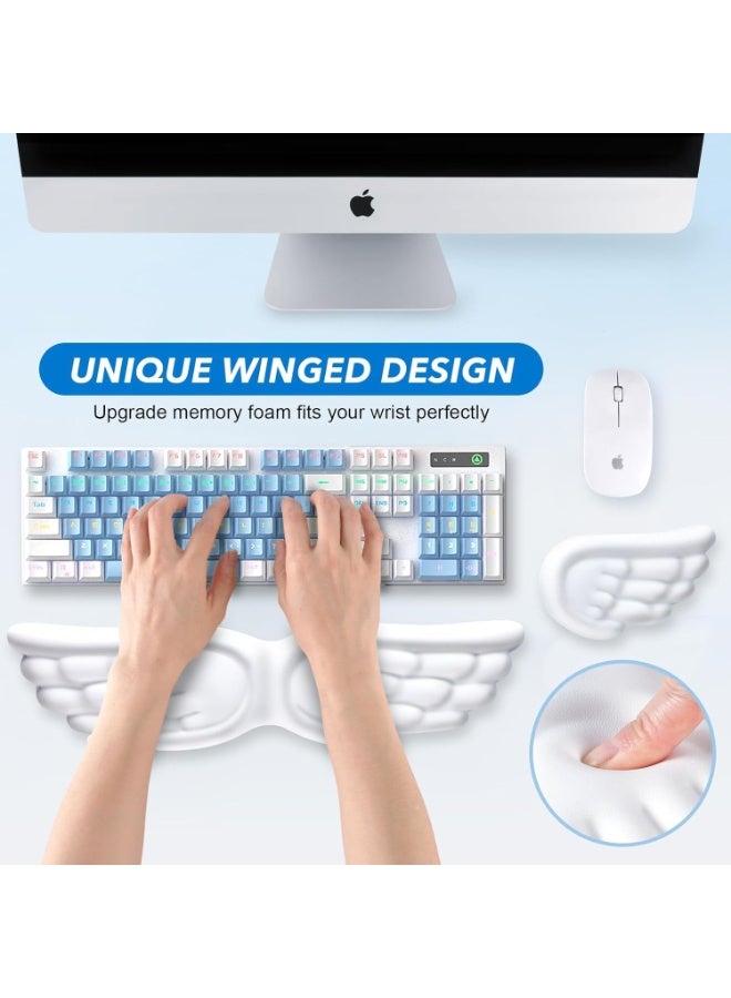 NANAO Angel Wing Keyboard Wrist Rest, 3 in 1 Memory Foam Mouse Wrist Cushion Support, Mouse Pad Wrist Support for Computer, Laptop, Soft Wrist Rest for Keyboard, Easy Typing & Pain Relief, White - Image 3