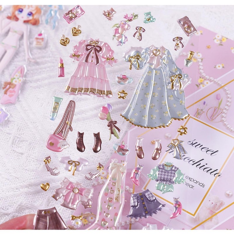 DEOXY Pack of 8 Sheet Decorative Wax Seal Stickers PVC 3D Puffy Dress Up 8 Pic Princess Sticker 3D Dress Up Stickers Laptop Book - Image 4