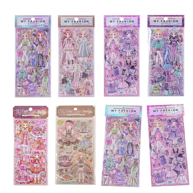 DEOXY Pack of 8 Sheet Decorative Wax Seal Stickers PVC 3D Puffy Dress Up 8 Pic Princess Sticker 3D Dress Up Stickers Laptop Book - Image 1