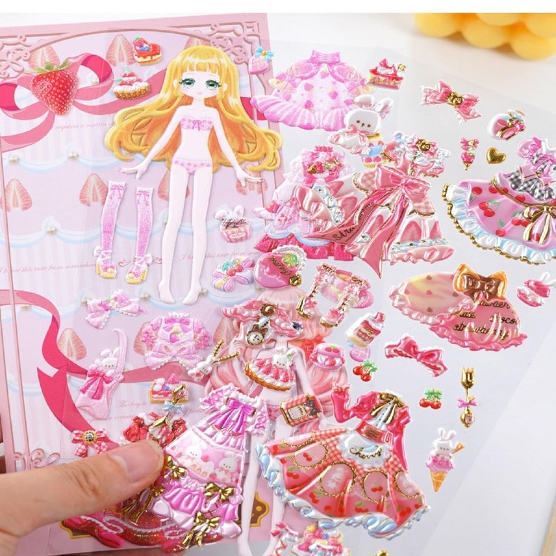 DEOXY Pack of 8 Sheet Decorative Wax Seal Stickers PVC 3D Puffy Dress Up 8 Pic Princess Sticker 3D Dress Up Stickers Laptop Book - Image 2