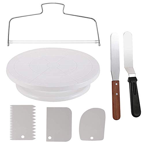 Miecux Cake Decorating Turntable,Cake Decorating Supplies with Decorating Comb/Icing Smoother(3pcs),2 Icing Spatula with Sided & Angled … - Image 1
