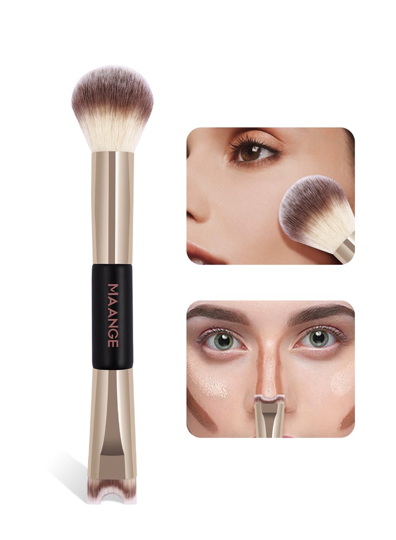 MAANGE Foundation Brush Double Ended Angled Round Contour Brush Powder Liquid Cream Concealer Blush Brush (Gold) - Image 1