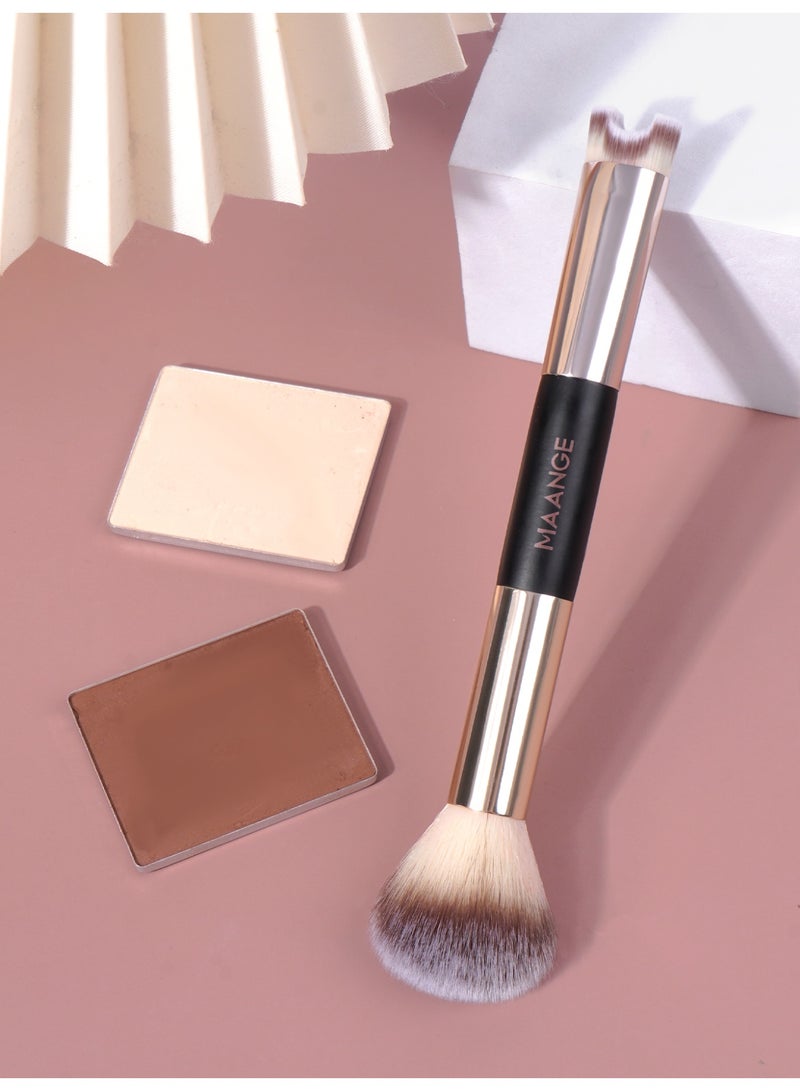 MAANGE Foundation Brush Double Ended Angled Round Contour Brush Powder Liquid Cream Concealer Blush Brush (Gold) - Image 2