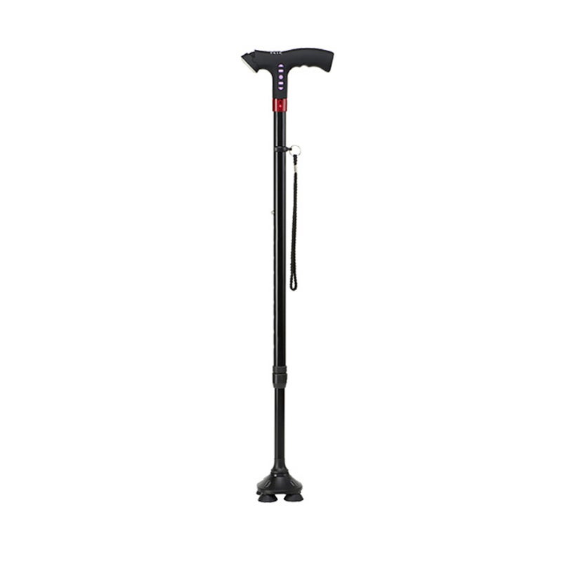 Adjustable Walking Stick: Black Ergonomic Handle - LED Lighting Fall Alarm Walking Cane for Elderly Daily Use With FM Radio MP3 4G Memory Card - Image 1