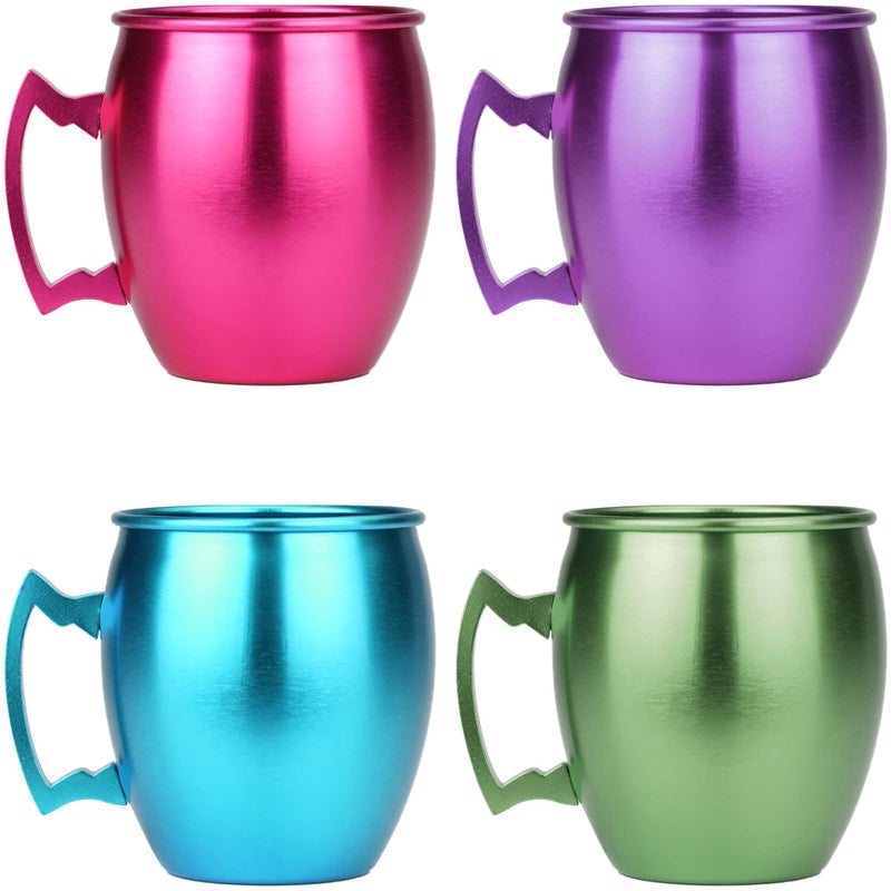 ARORA Aluminum Cups Metal Anodized MultiColored Blue Red Green Purple Moscow Mule Mug Set  Aluminum Cocktail Drink Mug 19oz MugSet of 4