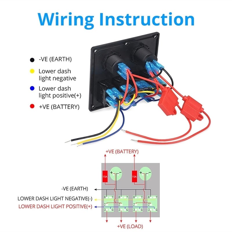 Wivplex 4 Gang Marine Boat Switch Panel with USB Charger - Image 2