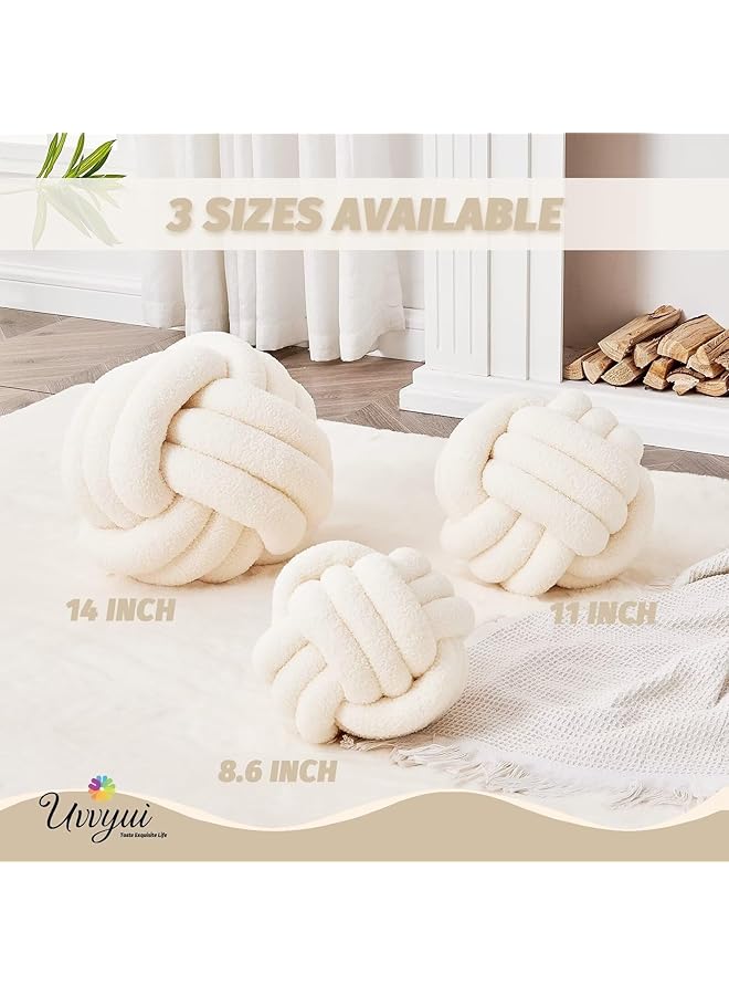 erorex Knot Pillow Ball Soft Home Decorative Round Throw Pillow Handmade Knotted Plush Pillow Round Boucle Pillow Cushion 8.6 Inches Ivory - Image 2