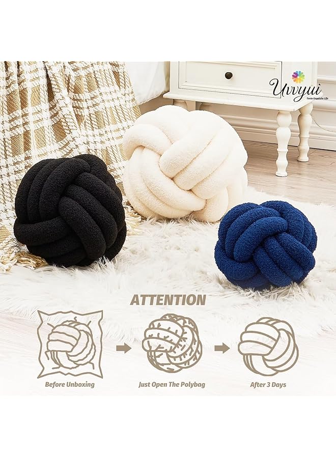 erorex Knot Pillow Ball Soft Home Decorative Round Throw Pillow Handmade Knotted Plush Pillow Round Boucle Pillow Cushion 8.6 Inches Ivory - Image 4