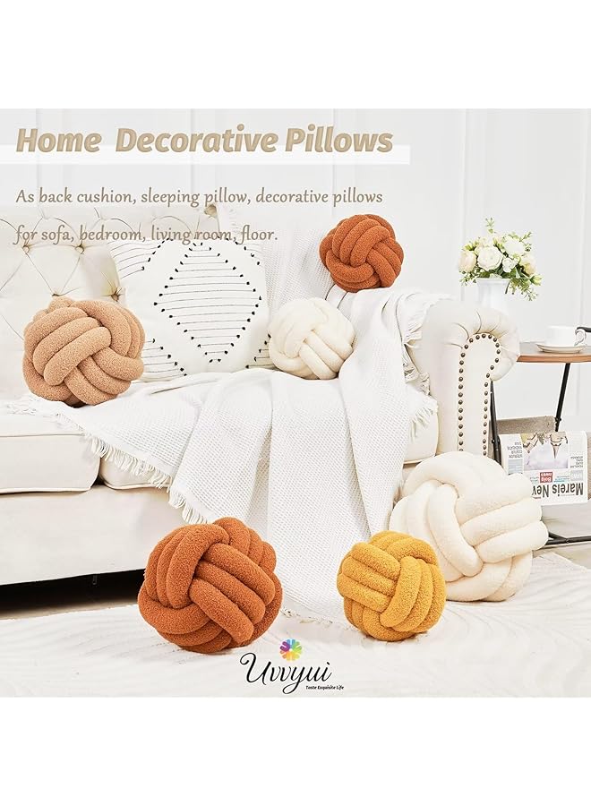 erorex Knot Pillow Ball Soft Home Decorative Round Throw Pillow Handmade Knotted Plush Pillow Round Boucle Pillow Cushion 8.6 Inches Ivory - Image 5