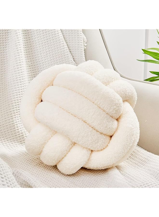erorex Knot Pillow Ball Soft Home Decorative Round Throw Pillow Handmade Knotted Plush Pillow Round Boucle Pillow Cushion 8.6 Inches Ivory - Image 1