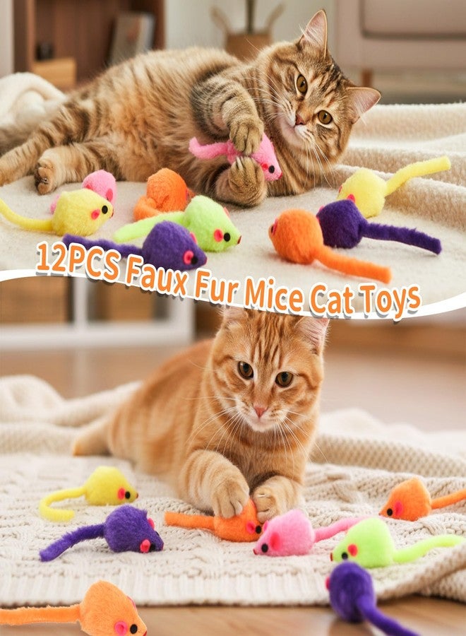 KFHENSOMR 12Pcs Faux Fur Cat Mice Toys with Plastic Body Cat Mouse Toys for Indoor Cats Interactive Catnip Toys Rattle Cat Mouse Toys for Kittens, Cats (Multicolor) - Image 4