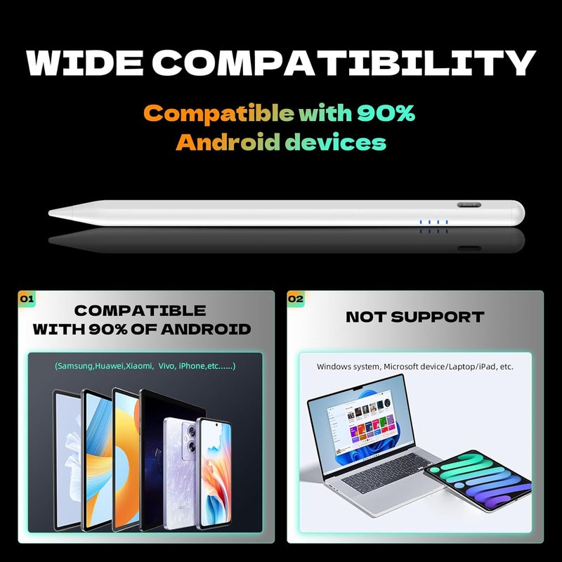CMARS Stylus Pen, Digital and Smart for Touch Screens, Compatible with iPhone/Samsung A9+/Huawei/Lenovo M10/Android Smartphone & Tablet, Magnetic Pen, Rechargeable Writing Pen - White - Image 2