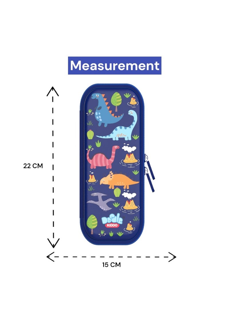 Doodle Kiddo Dinosaur Pencil Case for Kids | Lightweight & Durable with Zipper Lock & Mesh Holder | Nursery & Primary School | 15.5x22x4 CM - Image 2