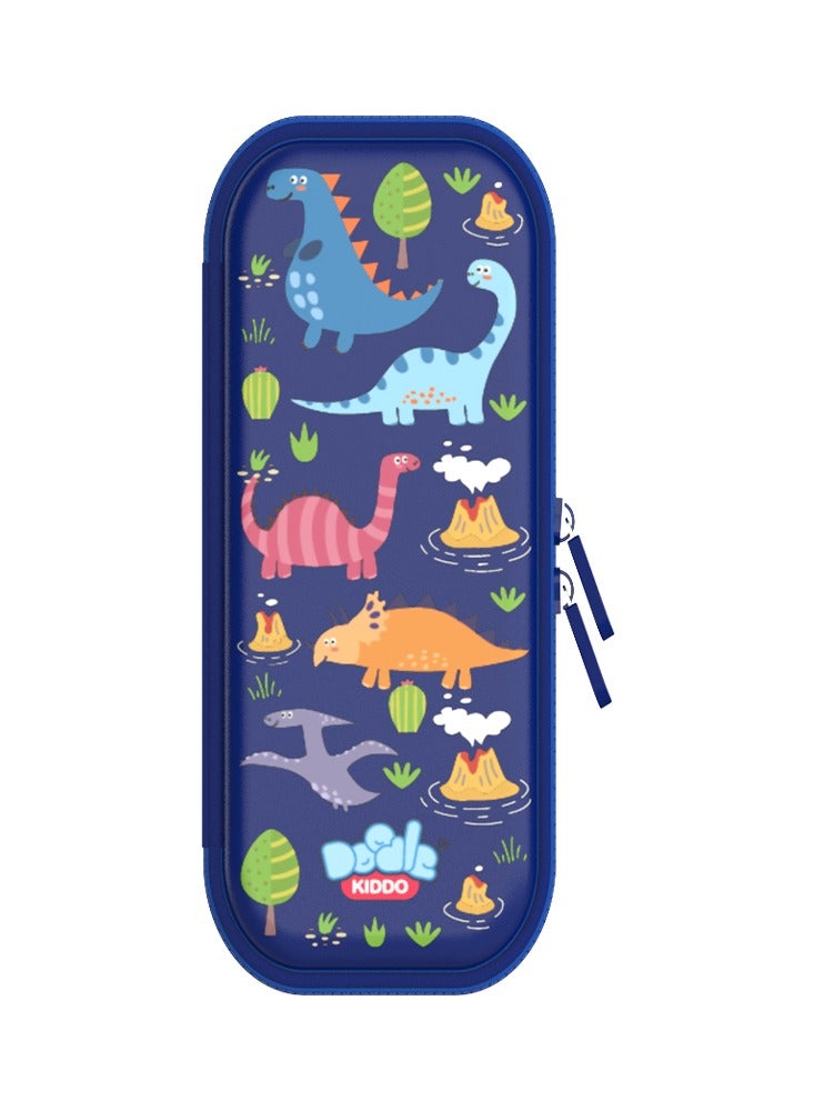 Doodle Kiddo Dinosaur Pencil Case for Kids | Lightweight & Durable with Zipper Lock & Mesh Holder | Nursery & Primary School | 15.5x22x4 CM - Image 1