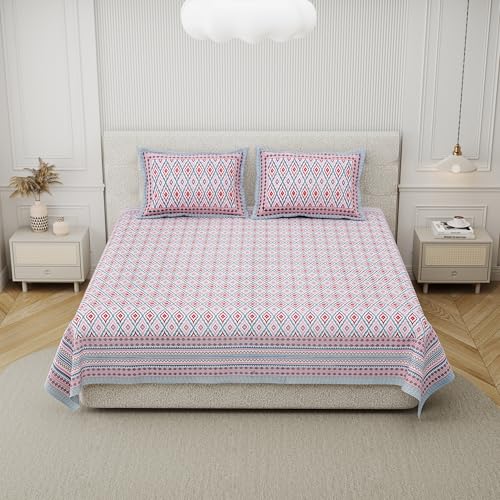 DE CAMA Since 1997 | 100% Cotton 300 TC Premium King Size Bedsheet for Double Bed (90 x 108 Inch) with 2 Pillow Covers Set (17 x 27 Inch) Designer Printed Bedsheet Set - Ikat Lavender - Image 3