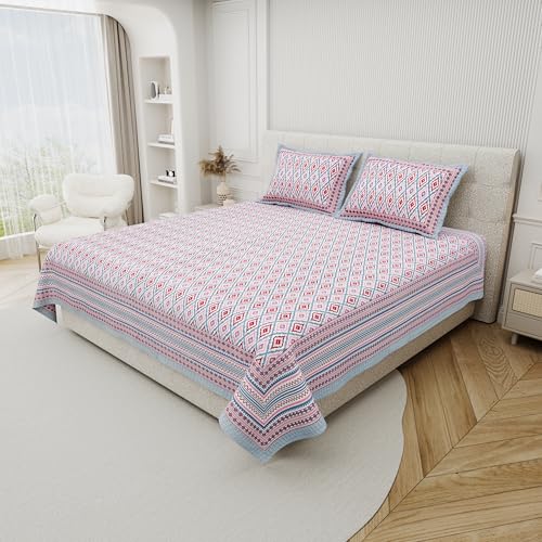 DE CAMA Since 1997 | 100% Cotton 300 TC Premium King Size Bedsheet for Double Bed (90 x 108 Inch) with 2 Pillow Covers Set (17 x 27 Inch) Designer Printed Bedsheet Set - Ikat Lavender - Image 4