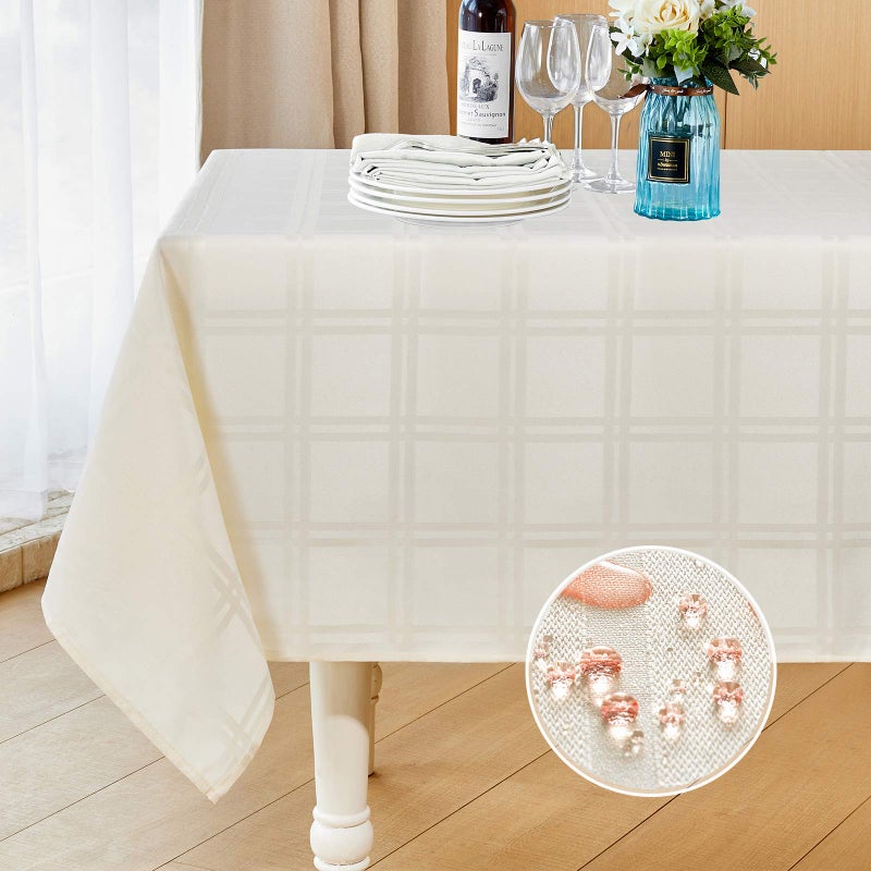 Mebakuk Jacquard Plaid Table Cloth Rectangle Modern Tablecloth Waterproof AntiShrink Soft and Wrinkle Resistant Decorative Fabric Table Cover for Kitchen Ivory 52 x 70 46 Seats