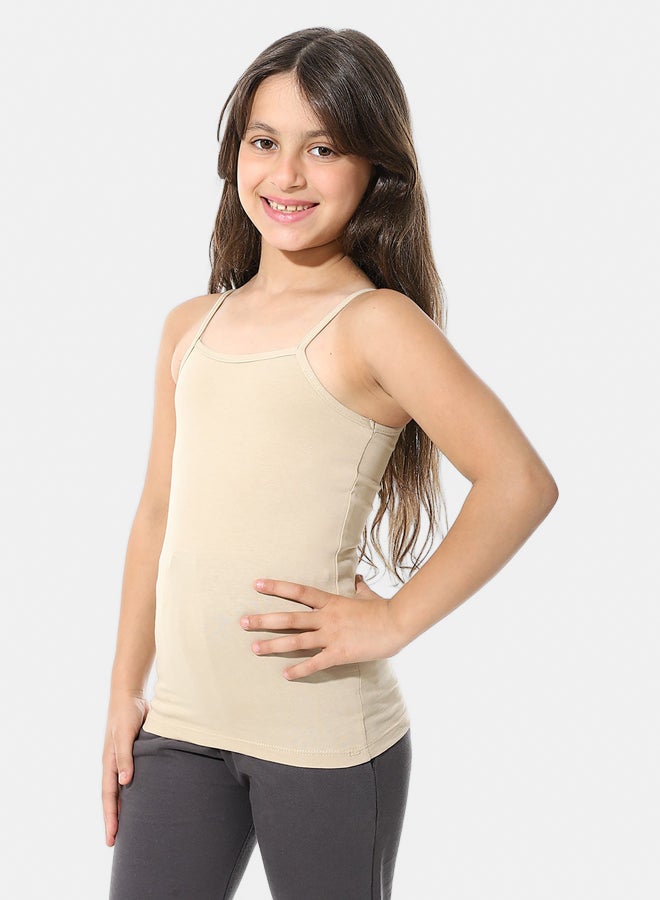 Andora Strap Sleeves Plain Cotton T-Shirt - Beige_Beige - Image 2